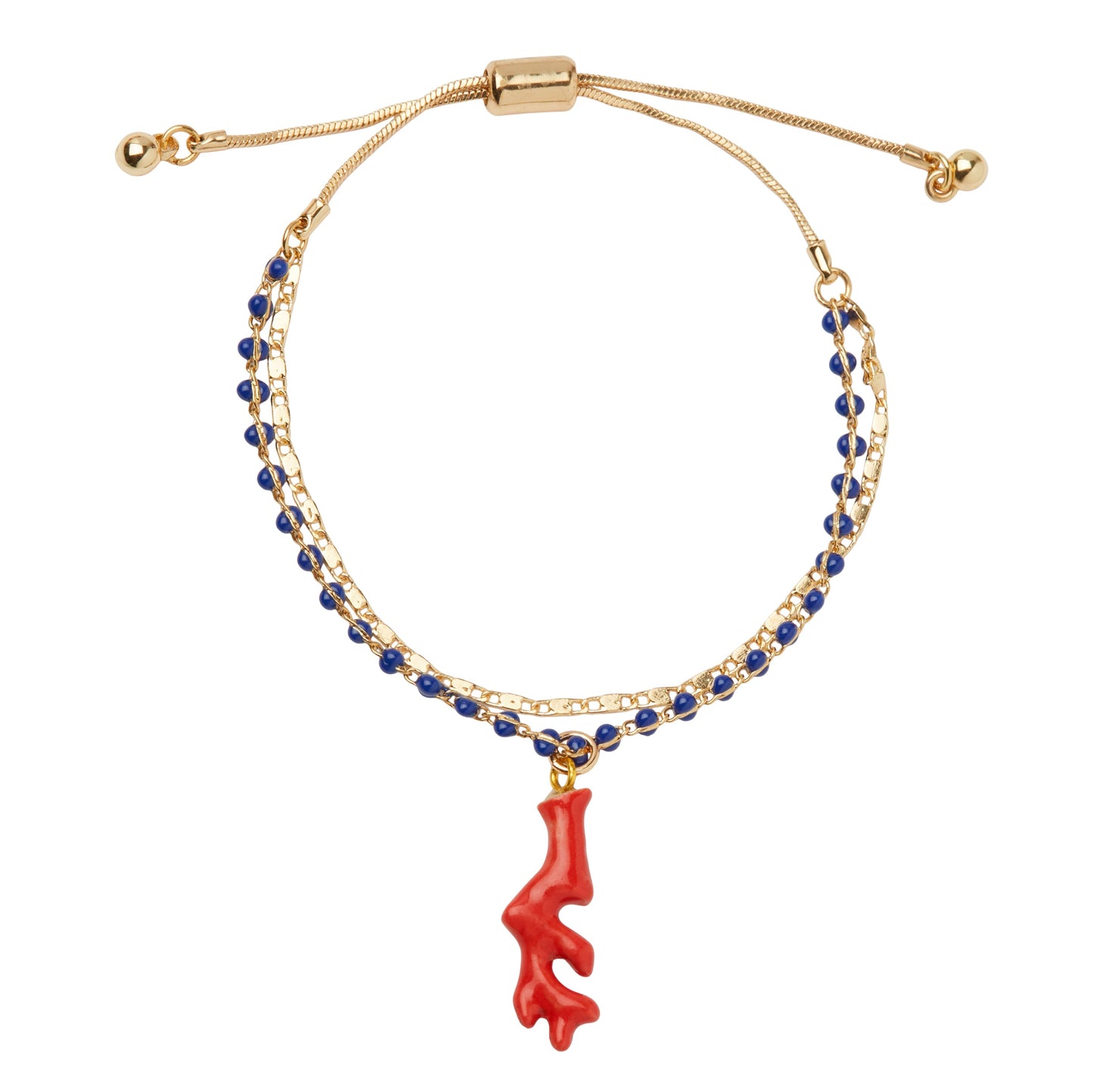 Small Red Coral Beaded Charm Bracelet